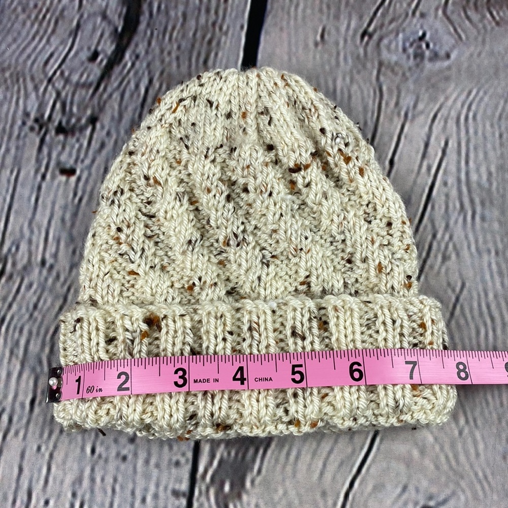 Homemade Cream/Brown/Tan Crocheted Knit Yarn Hat - Picture 8 of 11